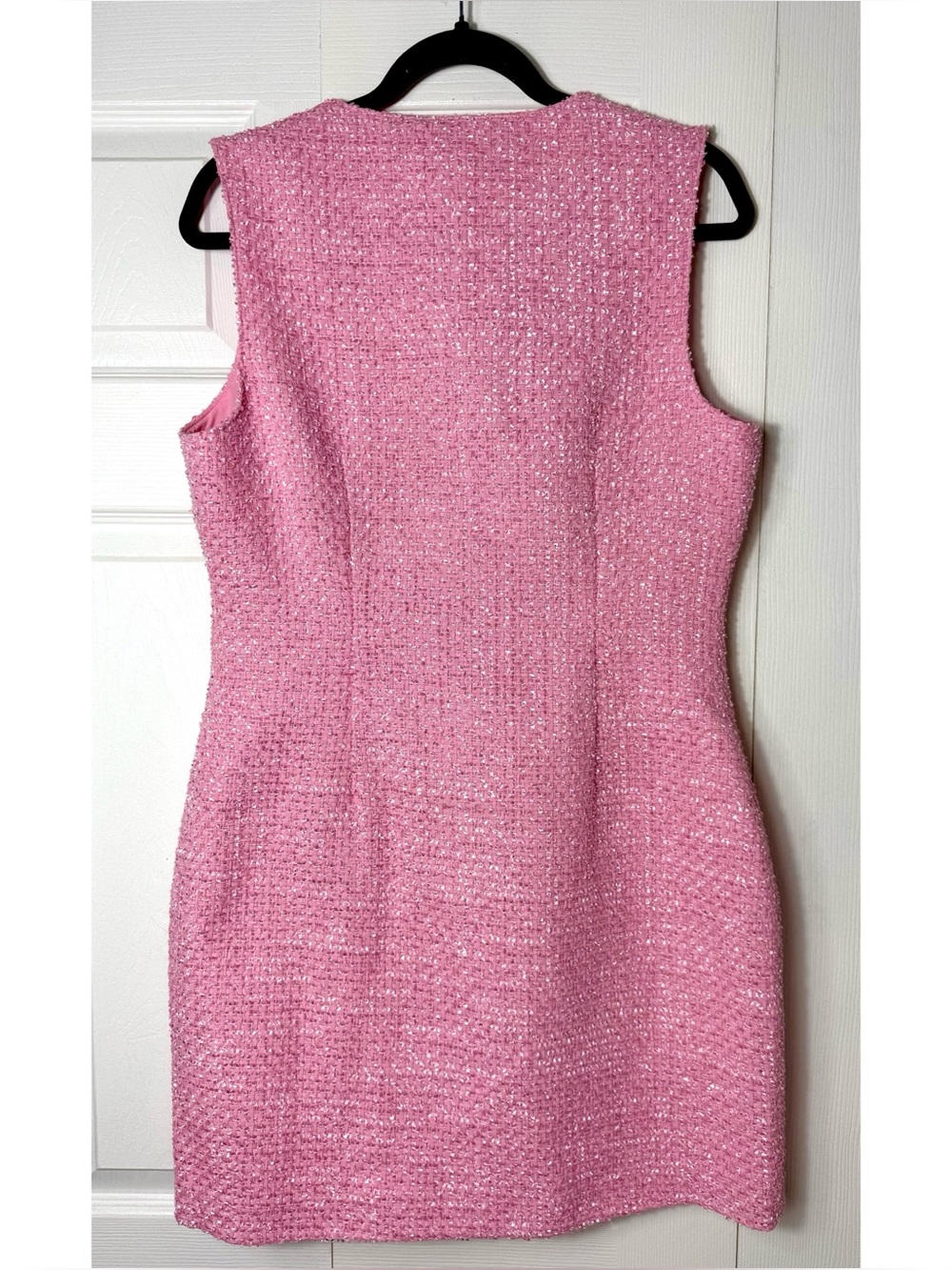 Endless Rose Pink Tweed Mini Dress Sleeveless Button Front Pockets Size Large - Picture 7 of 12